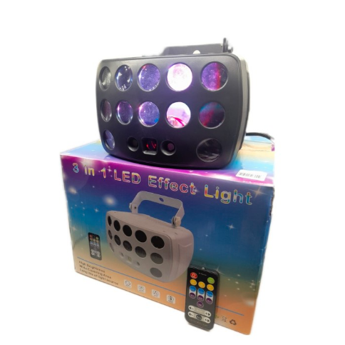 LUZ LED MARIPOSA 3 EN 1 STROBE, LASER, DMX + CONTROL REMOTO (BUTTERFLY)