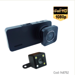 Camara DVR Triple Con Pantalla 3” Imagen 1080P Con 2 Camaras Mas 1 De Retroceso.